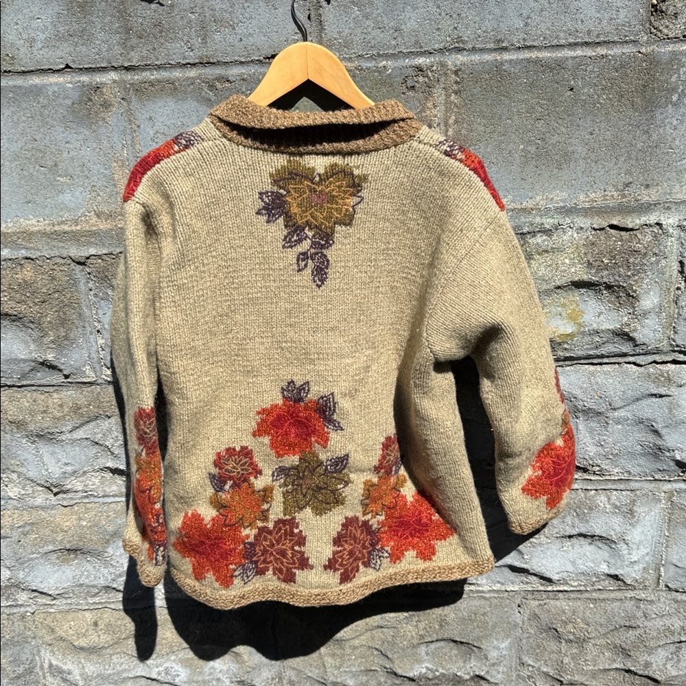 L.L.Bean Women's Tan and Burgundy Fall Autumn Wool Blend Cardigan Sweater - Picture 5 of 5